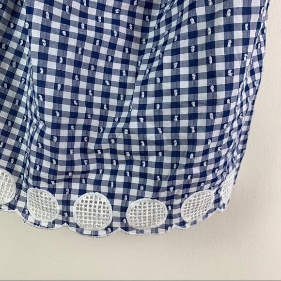 J. Crew Tie Shoulder Ruffle Eyelet Trim Gingham Cotton Embroidered Top 0 - Picture 6 of 8